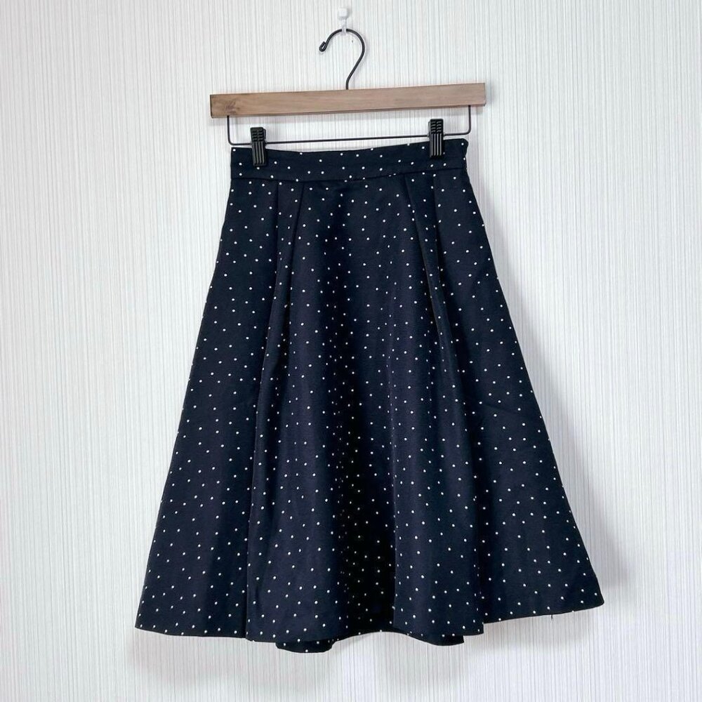 Afree Knee-length Flare Skirt Polka Dot Navy/White